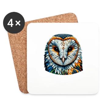 Polygon Art Barn Owl Owls - Coasters (set of 4) - white - Front