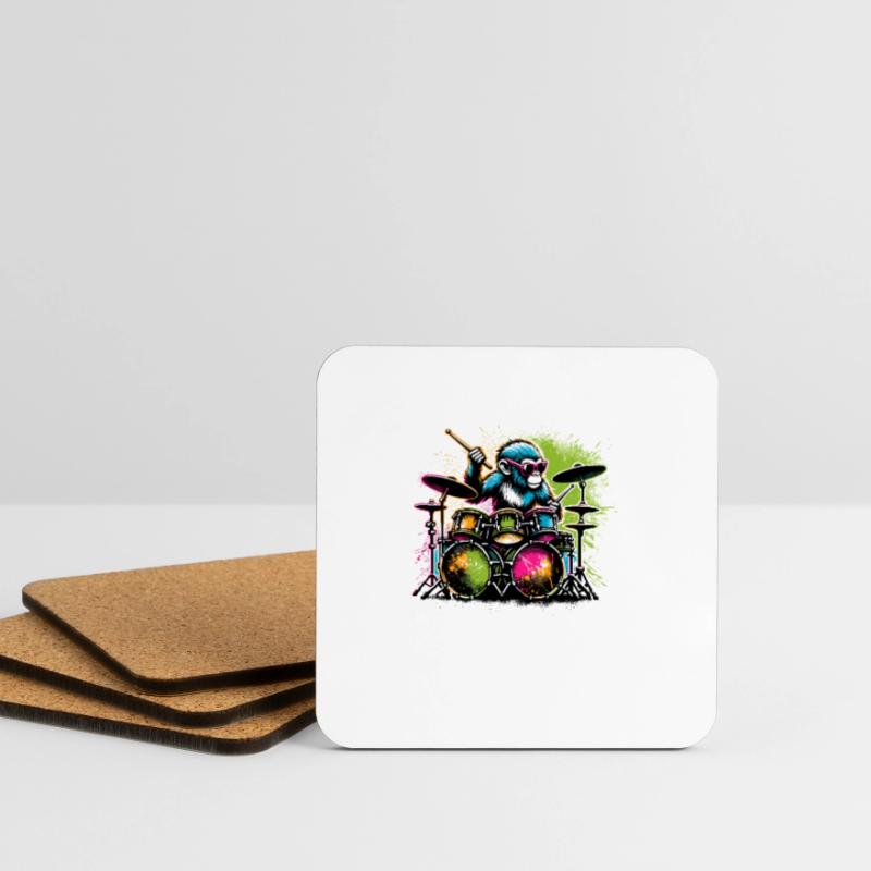 Monkey Playing Drums Drum Drummer Drumming Coasters (set of 4)
