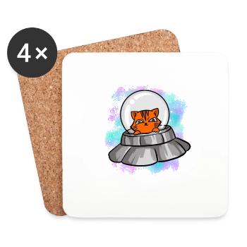 Alien UFO Cat T-Shirt Mignon Félin Extraterrestre - Dessous de verre (lot de 4) - blanc - Devant