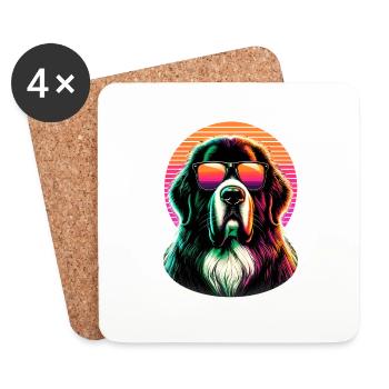 Retro Sonnenuntergang Sonnenbrille Neufundländer Hund Newfie - Untersetzer (4er-Set) - Weiß - Vorne