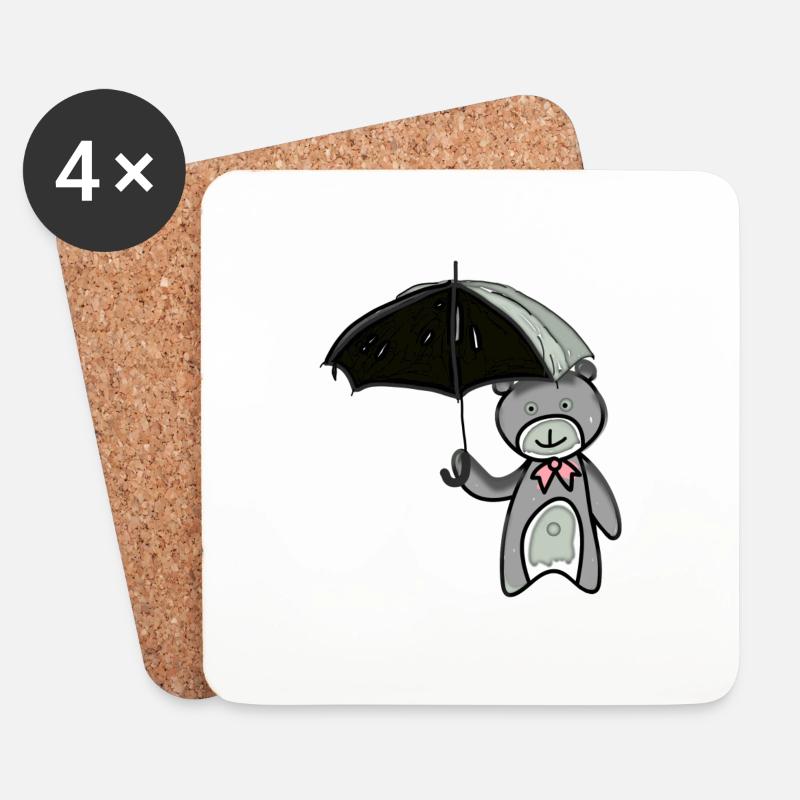 Teddybär mit Regenschirm - Untersetzer (4er-Set) - Weiß