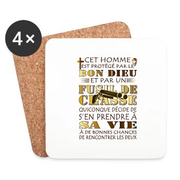 Homme Protégé par Dieu et par un Fusil de Chasse - Dessous de verre (lot de 4) - blanc - Devant