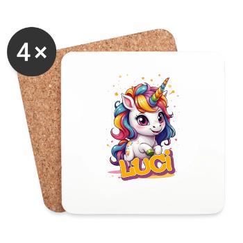 LUCI - Beautiful Girl Name with Cute Unicorn - Coasters (set of 4) - white - Front
