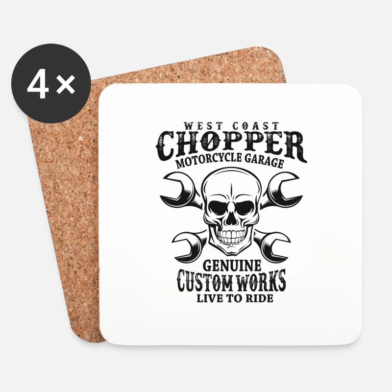 Totenkopf Biker Spruch West Coast Chopper - Untersetzer (4er-Set) - Weiß