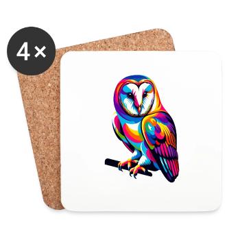 Colorful Pop Art Barn Owl Owls - Coasters (set of 4) - white - Front