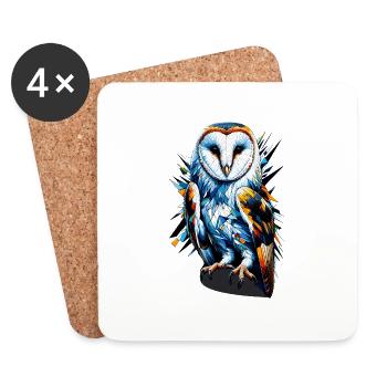 Polygon Art Barn Owl Owls - Coasters (set of 4) - white - Front
