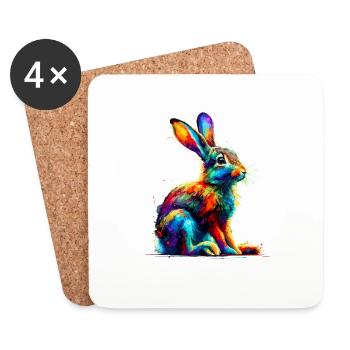 Colorful Splash Art Jackrabbit Jackrabbits - Coasters (set of 4) - white - Front