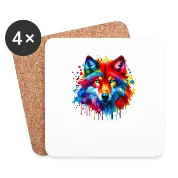 Colorful Splash Art Red Wolf Lover Wolves - Coasters (set of 4) - white - Front