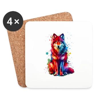 Bunte Splash Art Roter Wolf Liebhaber Wölfe - Untersetzer (4er-Set) - Weiß - Vorne