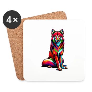 Colorful Pop Art Red Wolf Lover Wolves - Coasters (set of 4) - white - Front