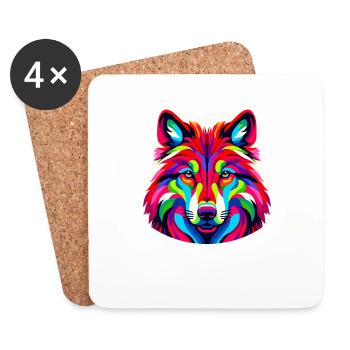 Colorful Pop Art Red Wolf Lover Wolves - Coasters (set of 4) - white - Front