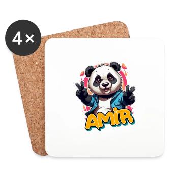 AMIR - Schöner Jungen Name mit coolem Panda - Untersetzer (4er-Set) - Weiß - Vorne