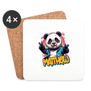 MATTHEW - Handsome Boy Name with Cool Panda - Coasters (set of 4) - white - Front