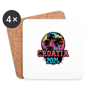 Croatia 2024 Team Palm Trees Colorful - Coasters (set of 4) - white - Front