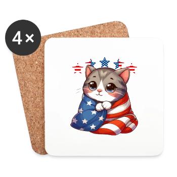 All American Cat Independence Day Cat America - Coasters (set of 4) - white - Front