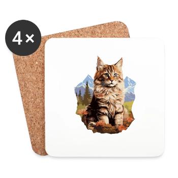 Maine Coon Kätzchen Maine Coon Katze - Untersetzer (4er-Set) - Weiß - Vorne