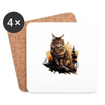 Maine Coon Kätzchen Maine Coon Katze - Untersetzer (4er-Set) - Weiß - Vorne