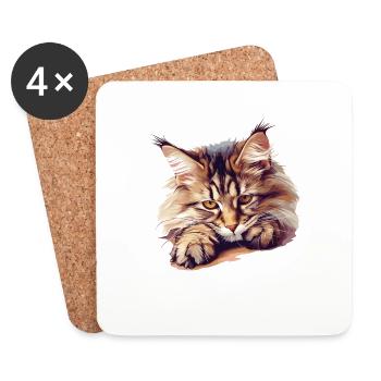 Maine Coon Kätzchen Maine Coon Katze - Untersetzer (4er-Set) - Weiß - Vorne