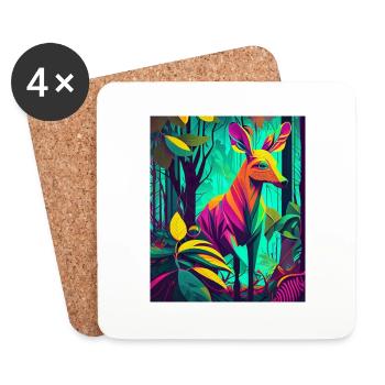Neon Forest Deer: Nature's Colorful Wonder - Coasters (set of 4) - white - Front