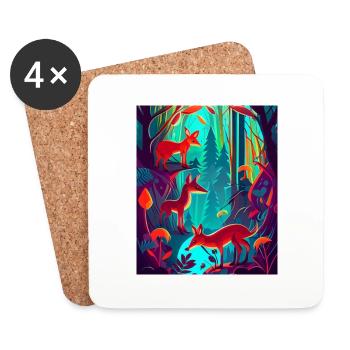 Neon colored: fox family in the forest - Coasters (set of 4) - white - Front