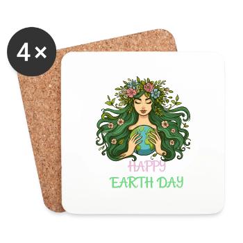 Happy Earth Day Mother Earth Nature Environment Globe - Coasters (set of 4) - white - Front