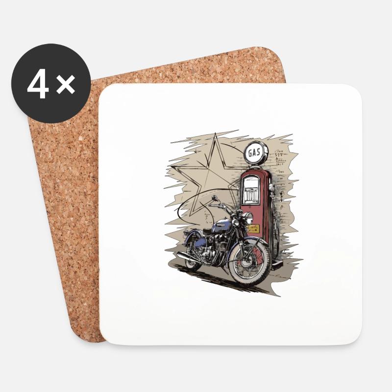 Retro Motorrad 50s mit Zapfsäule - Geschenk - Untersetzer (4er-Set) - Weiß