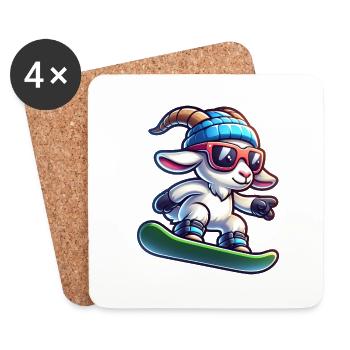 Lustige Ziege Snowboard Winter Abenteuer - Untersetzer (4er-Set) - Weiß - Vorne