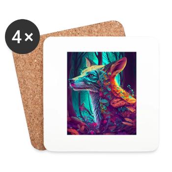 Petit renard dans la mer de feuilles couleur néon - Dessous de verre (lot de 4) - blanc - Devant