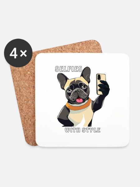 HUND SMARTPHONE SELFIES WITH STYLE - Untersetzer (4er-Set) - Weiß