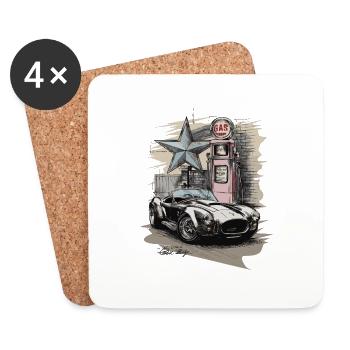 Retro AC Cobra mit 50s Zapfsäule - Geschenk - Untersetzer (4er-Set) - Weiß - Vorne