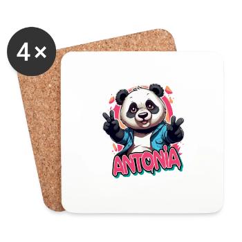 ANTONIA - Schöner Mädchen Name mit coolem Panda - Untersetzer (4er-Set) - Weiß - Vorne