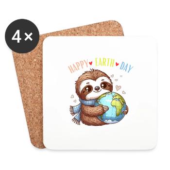 Happy Earth Day Sloth World Globe Heart Nature - Coasters (set of 4) - white - Front