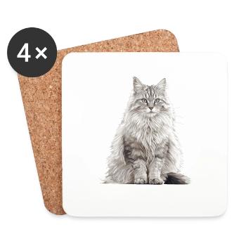 Norwegian Forest Cat Norwegische Waldkatze - Untersetzer (4er-Set) - Weiß - Vorne