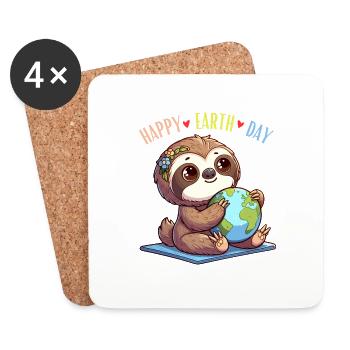 Paresseux Joyeux Jour de la Terre Globe Monde Nature Fille - Dessous de verre (lot de 4) - blanc - Devant