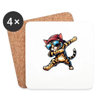 Cool Bengal Cat Dabbing Comic - Coasters (set of 4) - white - Front