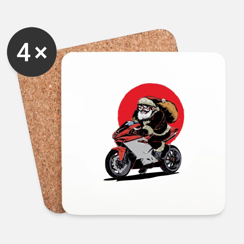 Weihnachtsmann auf dem Motorrad - Untersetzer (4er-Set) - Weiß