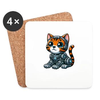 Bengalkatze Cyborg Cartoon Design - Untersetzer (4er-Set) - Weiß - Vorne