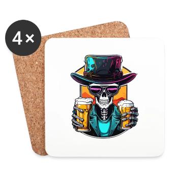 Skull / Skull / Skeleton / Gothic / Beer - Coasters (set of 4) - white - Front