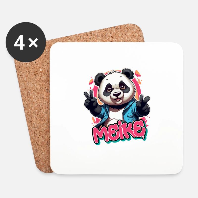 MEIKE - Schöner Mädchen Name mit coolem Panda - Untersetzer (4er-Set) - Weiß