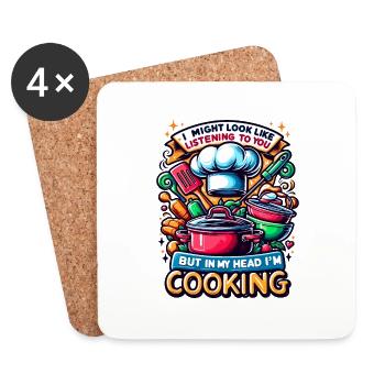 I Might Look Like I'm Listening To You Cooking - Coasters (set of 4) - white - Front