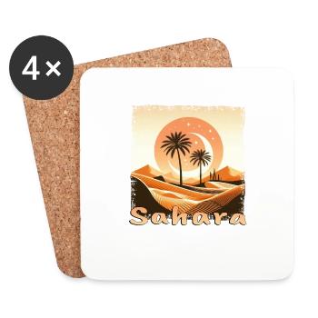 Morocco Sahara Desert & Palm Tree Sunset - Coasters (set of 4) - white - Front