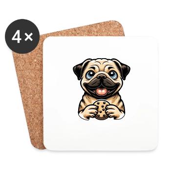 Mops mit Cookies Cartoon Süße Versuchung - Untersetzer (4er-Set) - Weiß - Vorne