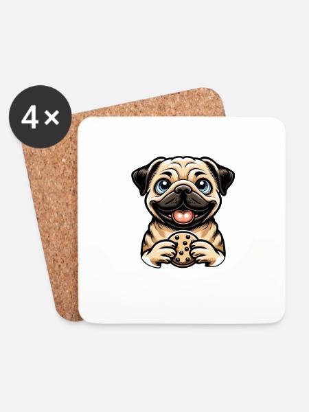 Mops mit Cookies Cartoon Süße Versuchung - Untersetzer (4er-Set) - Weiß