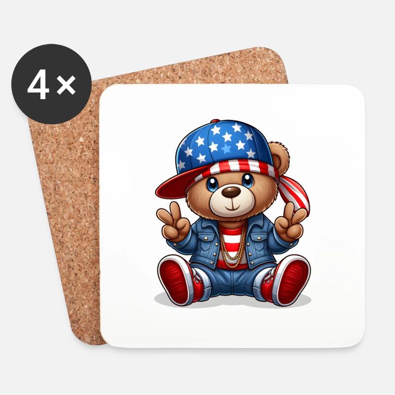 Cooler Teddybär - Untersetzer (4er-Set) - Weiß