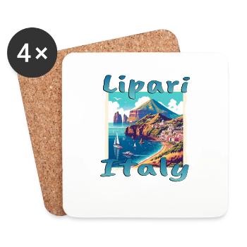 Vacances d’été à Lipari : le rêve insulaire de l’Italie - Dessous de verre (lot de 4) - blanc - Devant