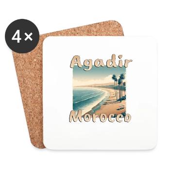 Agadir Marokko: Grunge-Urlaub am Strand - Untersetzer (4er-Set) - Weiß - Vorne
