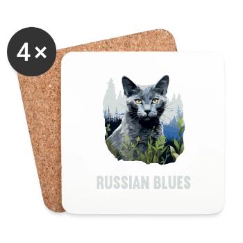 Chat bleu russe Russisch Blau Katze - Dessous de verre (lot de 4) - blanc - Devant