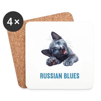 Chat bleu russe Russisch Blau Katze - Dessous de verre (lot de 4) - blanc - Devant
