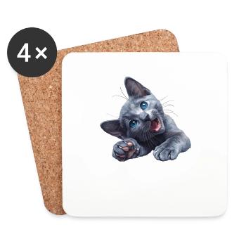 Chat bleu russe Russisch Blau Katze - Dessous de verre (lot de 4) - blanc - Devant