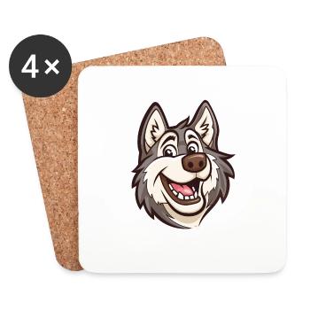 Cadeau de Malamute d’Alaska | Illustration de dessin animé - Dessous de verre (lot de 4) - blanc - Devant